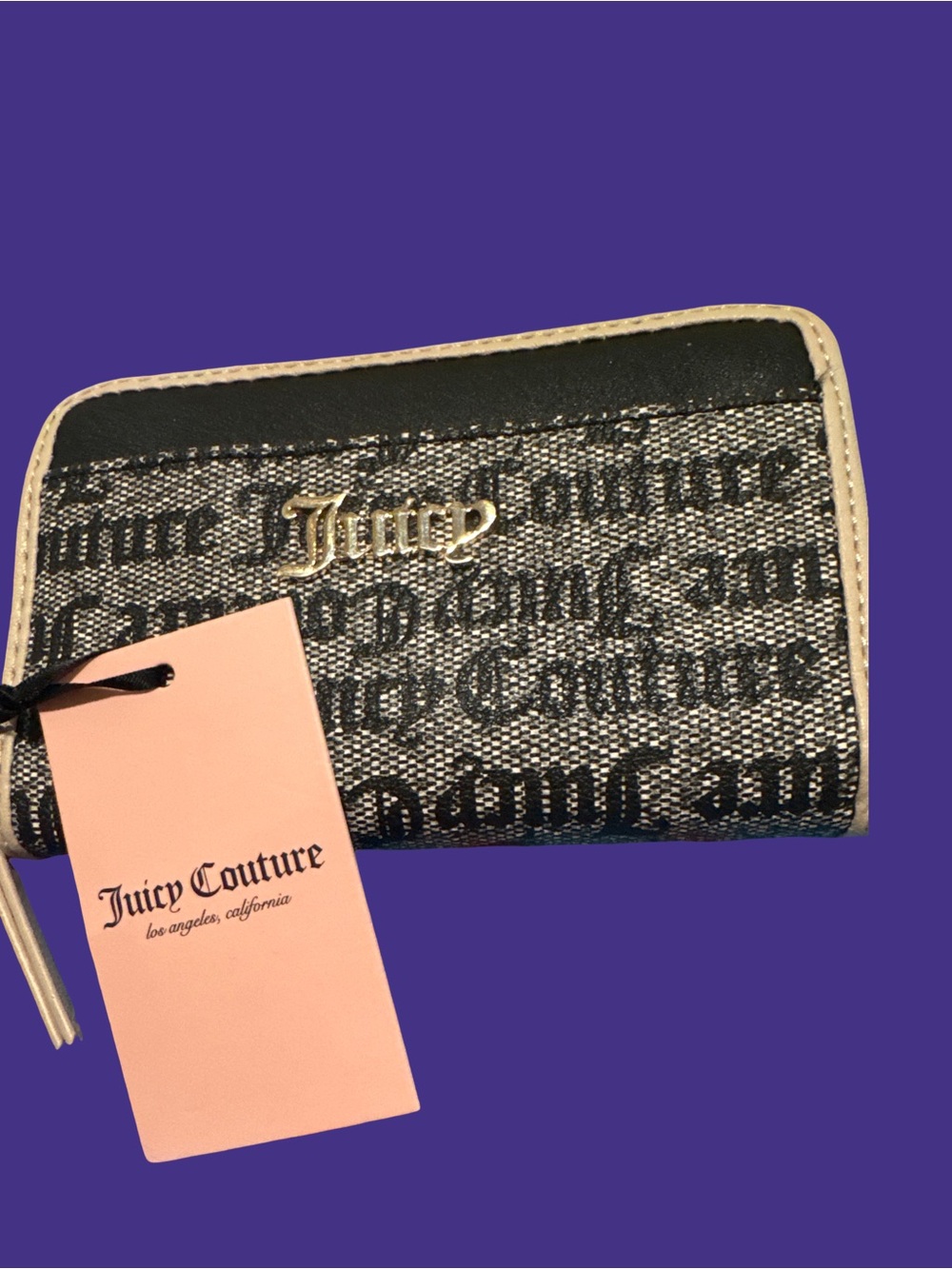 Juicy Couture Black and Cream Logo Zip Wallet